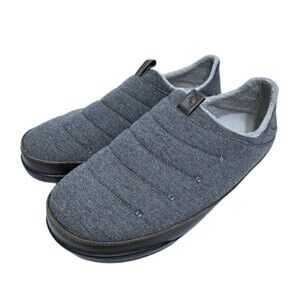Olukai Mahana Mens 12 Slippers Leather Gray Heathered Cotton Rubber Soles